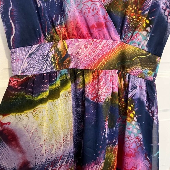 Dirty Ballerina v-neck maxi dress gemstone print red, pink, blue M - Picture 8 of 15